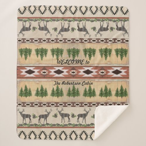 Welcome to Cabin in Woods Deer Antlers Rustic Wood Sherpa Blanket