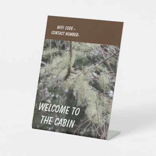 Welcome To Cabin Moss Branches Rustic Guest Pedestal Sign