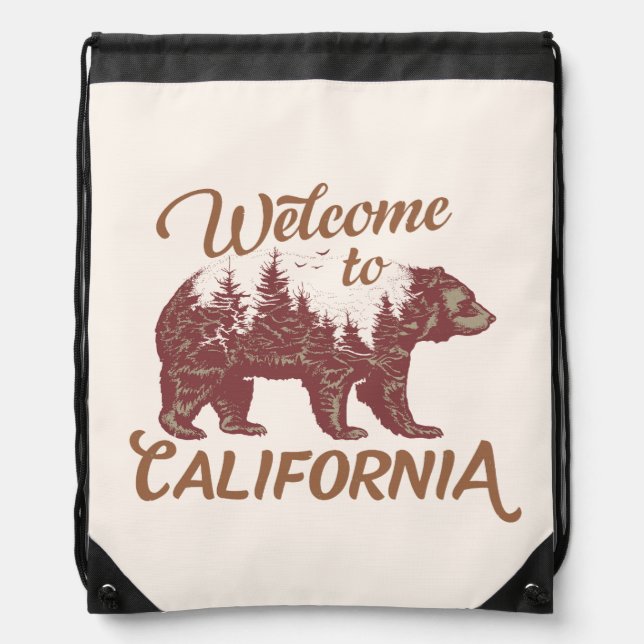 Welcome to California Bear Forest  Drawstring Bag (Front)