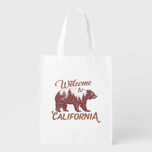 Welcome to California Bear Forest Paper  Grocery Bag (Front)