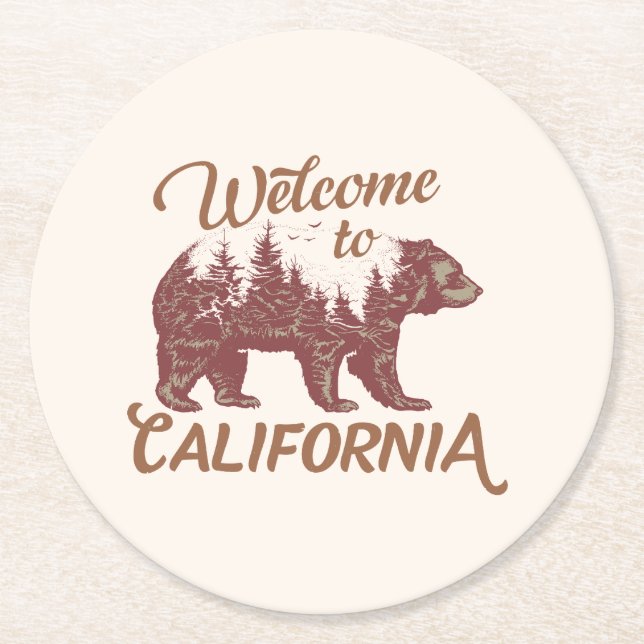 Welcome to California Bear Forest  Round Paper Coaster (Front)