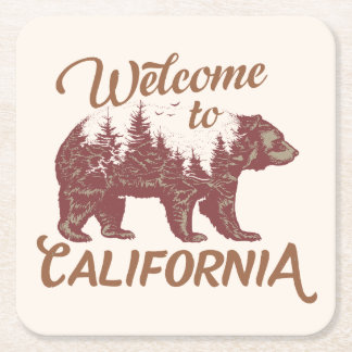 Welcome to California Bear Forest Square Paper Coaster