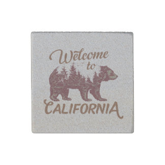 Welcome to California Bear Forest Stone Magnet