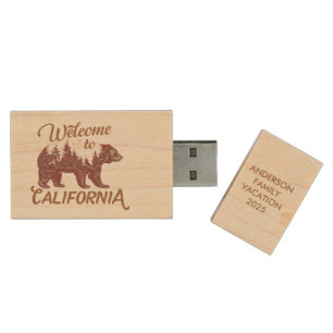Welcome to California Bear Forest Wood Flash Drive