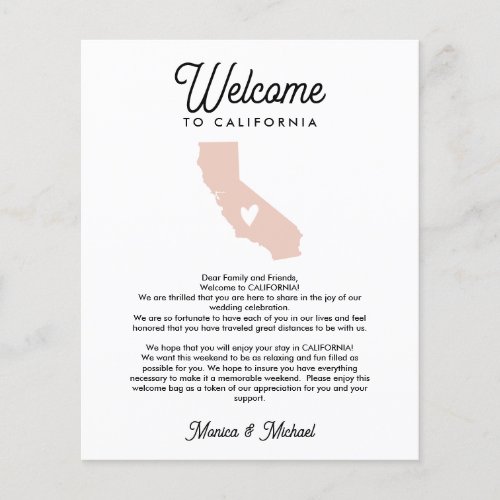Welcome to CALIFORNIA Letter  Itinerary ANY COLOR