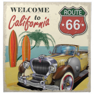 "Welcome to California" retro Route 66 poster, Cloth Napkin