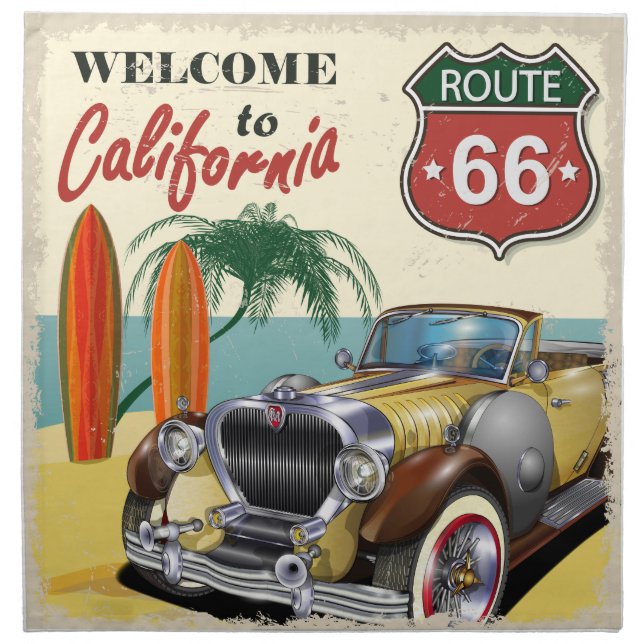 "Welcome to California" retro Route 66 poster, Cloth Napkin (Front)
