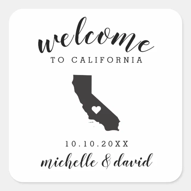 Welcome to California | Wedding custom favor Square Sticker | Zazzle