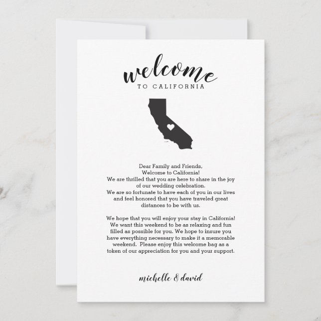 Welcome to California | Wedding Letter & Itinerary (Front)