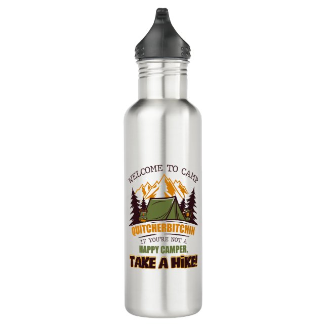 Welcome To Camp Quitcherbitchin Happy Camper Stainless Steel Water Bottle (Right)