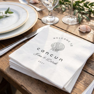 Welcome to Cancun Destination Wedding Black White Napkins