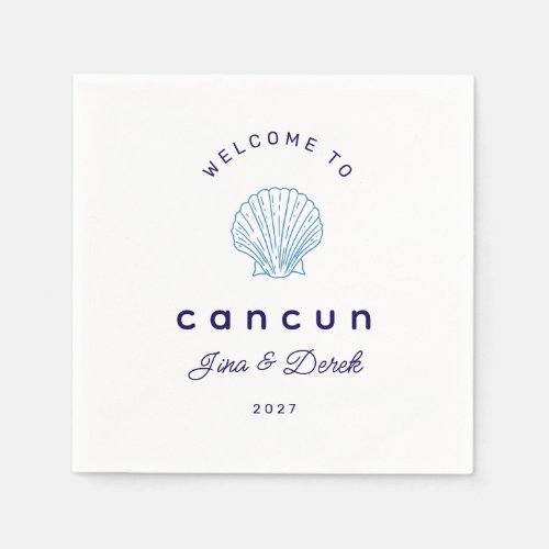 Welcome to Cancun Destination Wedding Blue Napkins