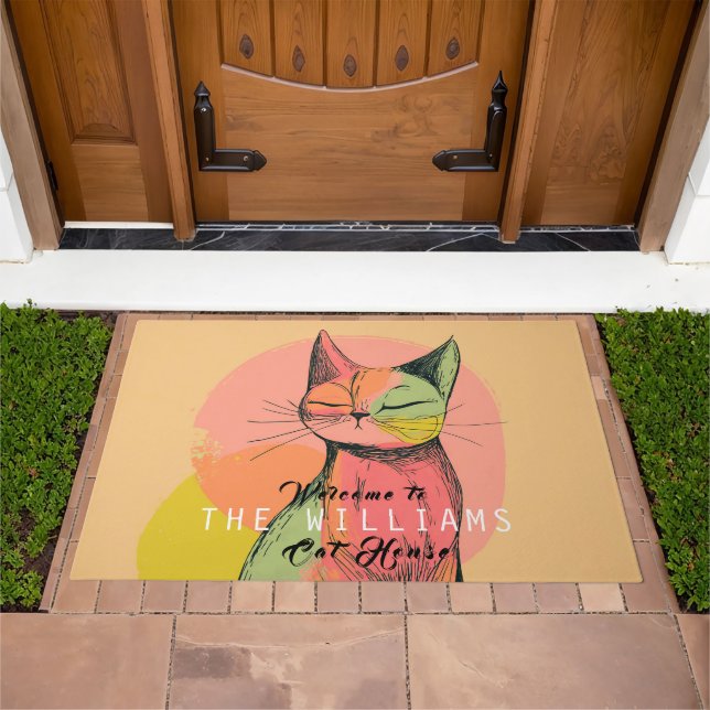 Welcome To Cat House Doormat For Cat Lover Gift (Outdoor)