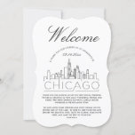 Welcome to Chicago | Guests Details Invitation<br><div class="desc">A unique guest details card tailored to your wedding guest traveling to see you in the beautiful city of Chicago, Illinois. It features a modern deco-style illustration of the city's skyline on the front followed by spaces for your unique wedding day information underneath it. Extra space is also included on...</div>