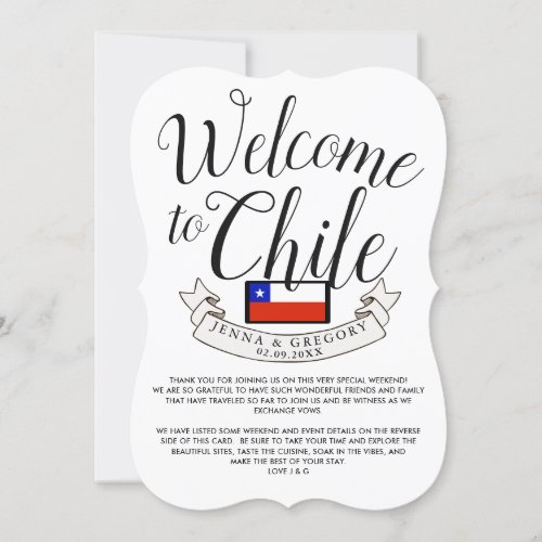 Welcome to Chile  Destination Wedding Custom Invitation