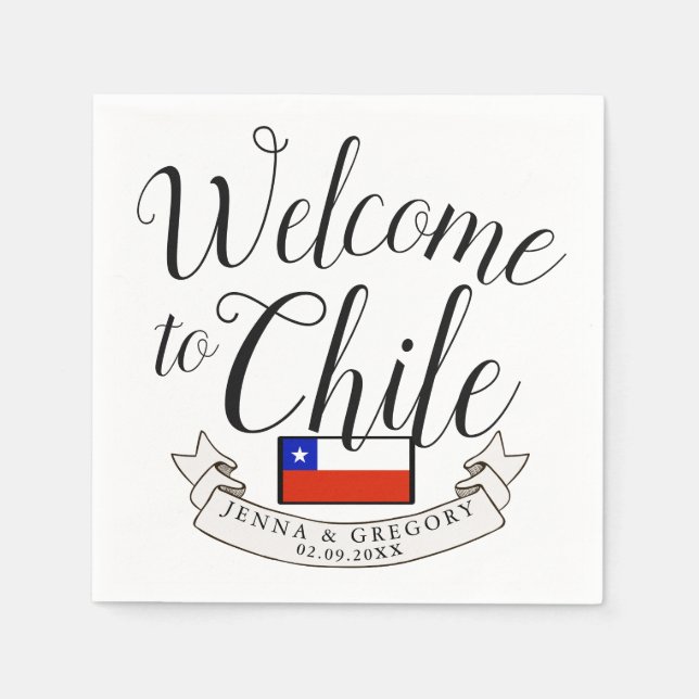 Welcome to Chile | Destination Wedding Custom Napkins (Front)
