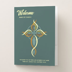 Welcome to church cross flames ornament CC0222 Pocket Folder