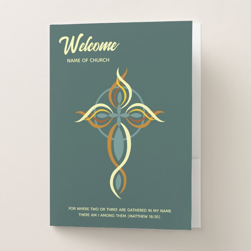 Welcome to church cross flames ornament CC0222 Pocket Folder