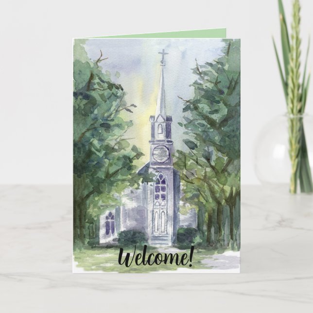 Welcome To Church Religious Worship Watercolor Card (Front)