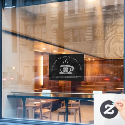 Welcome to Coffee Shop Name QR Code Black Window Cling