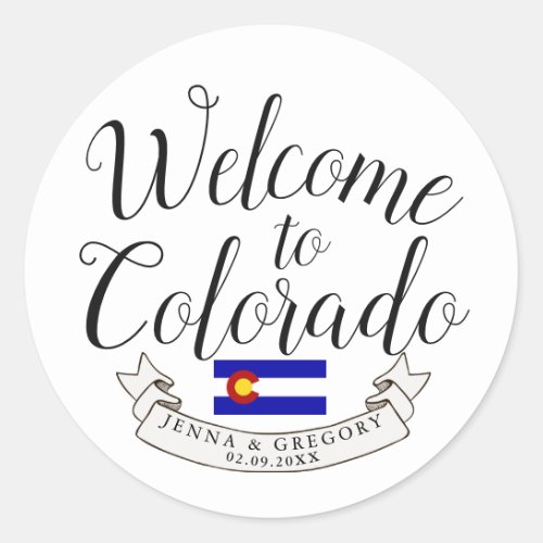 Welcome to Colorado  Destination Wedding Custom Classic Round Sticker