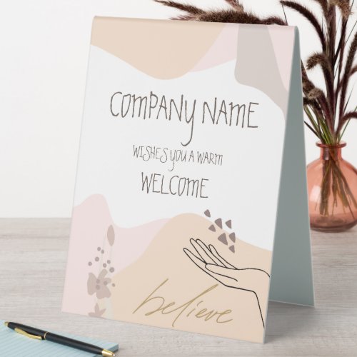 Welcome to Company Event Modern Shapes Hand Table Tent Sign