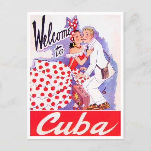 Welcome to Cuba vintage travel postcard