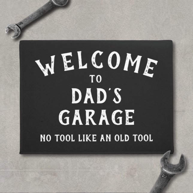 Welcome to Dad's Garage Funny Black Doormat (Welcome to Dad's Garage Doormat. No tool like an old tool! Fun gift for dads)