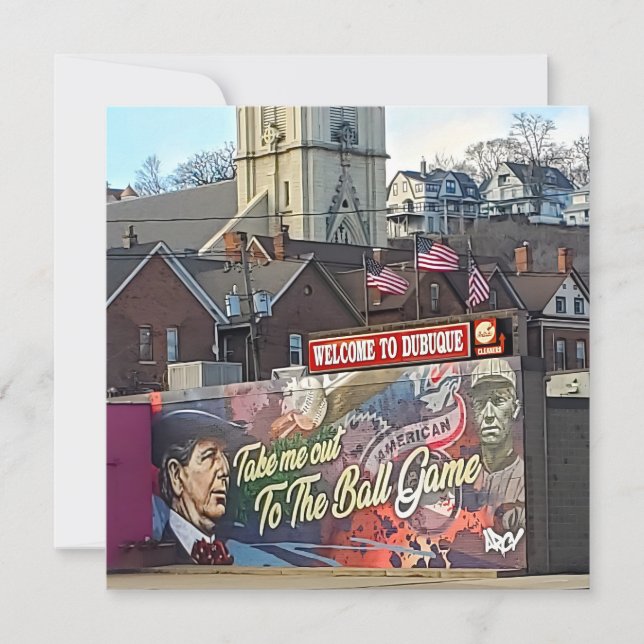 Welcome to Dubuque, Iowa Sign with American Flags (Front)