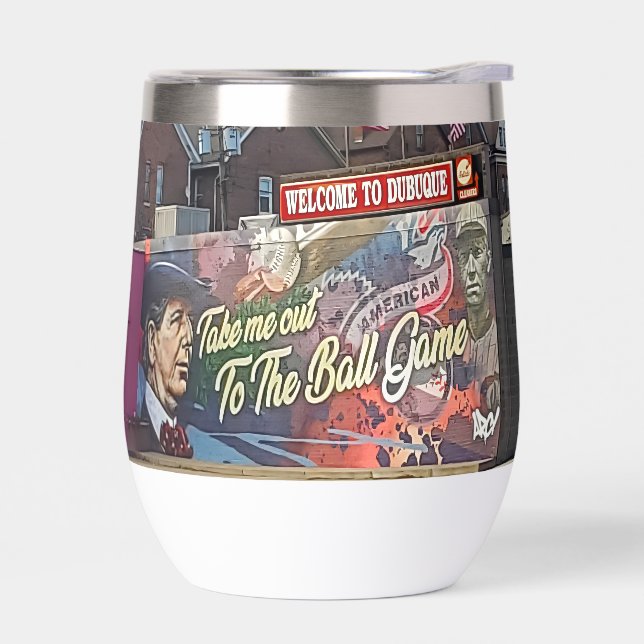 Welcome to Dubuque, Iowa Sign with American Flags Thermal Wine Tumbler (Left)