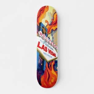 Welcome to Fabulous Las Vegas Nevada Sign Fiery Skateboard