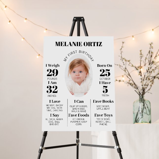 Welcome To First Birthday Party For Boy Girl Baby Foam Board (In Situ (Stand))