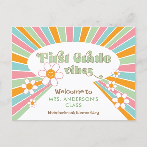 Welcome to First Grade 70s Retro Teachers Postcard