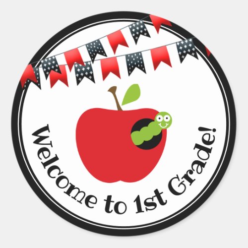 Welcome to First Grade Red and Black Classic Round Sticker