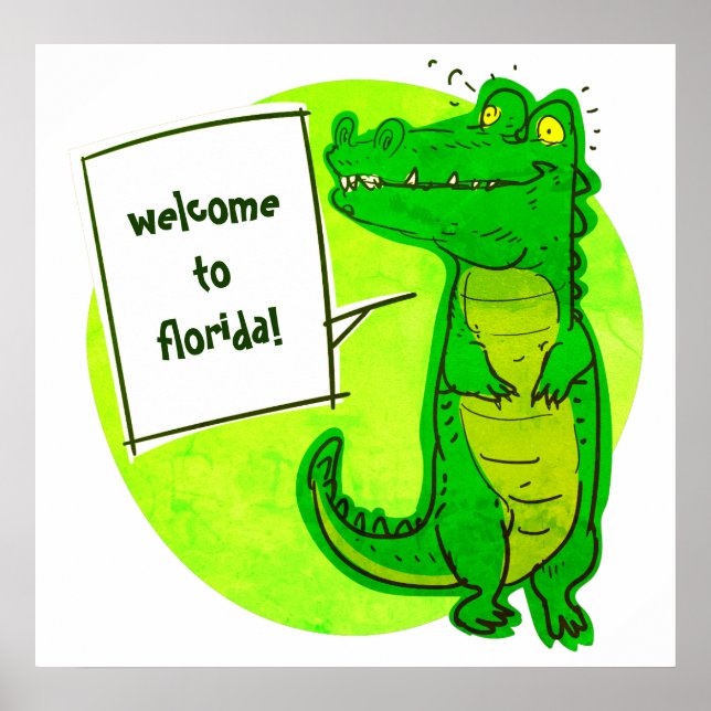 welcome to florida crocodile cartoon poster (Front)