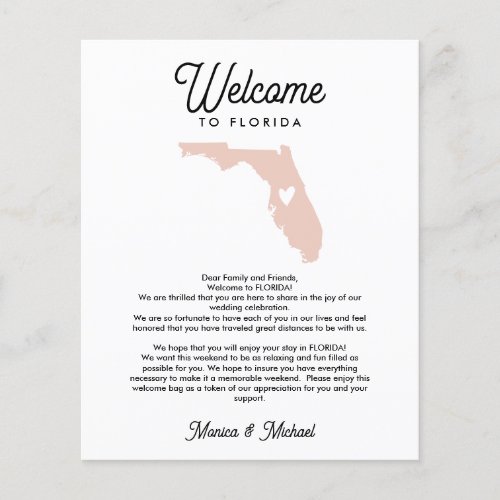 Welcome TO FLORIDA Letter  Itinerary ANY COLOR
