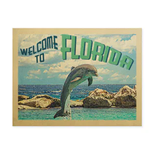Welcome To Florida Postcard Dolphin Vintage Travel