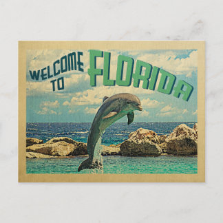 Welcome To Florida Postcard Dolphin Vintage Travel