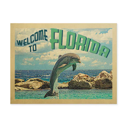 Welcome To Florida Postcard Dolphin Vintage Travel