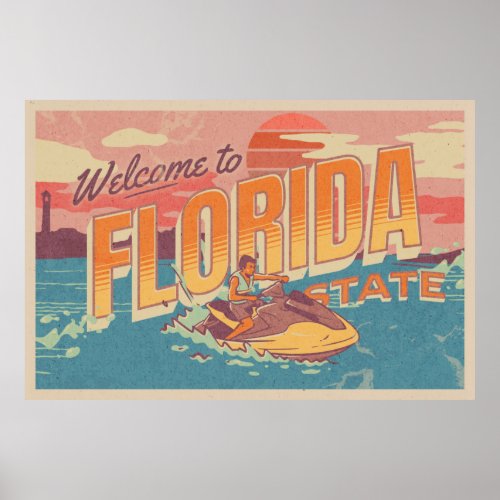 Welcome to florida retro vintage postercard poster