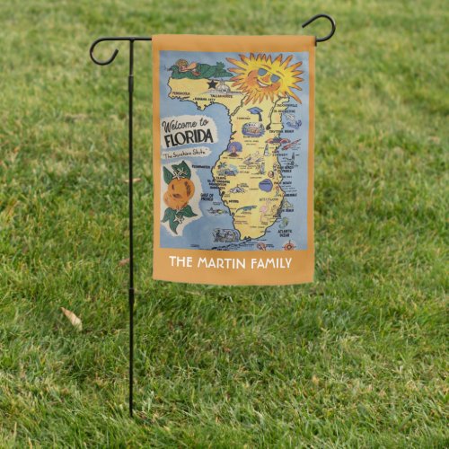 Welcome to Florida vintage map with family name Garden Flag