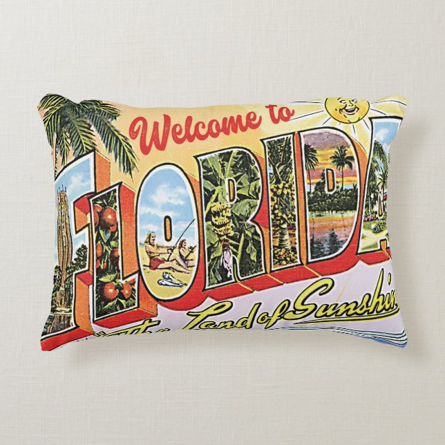 Welcome to Florida vintage pics Accent Pillow (Front)