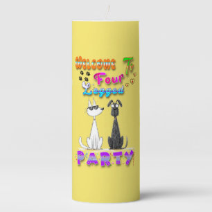 Welcome To Four Legged Party Pillar Candle