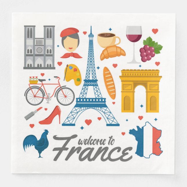 Welcome to France Paper Dinner Napkins (Front)