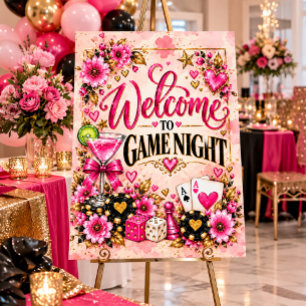 Welcome to Game Night Pink Gold Black Birthday  Foam Board