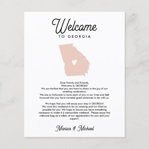 Welcome TO GEORGIA Letter  Itinerary ANY COLOR