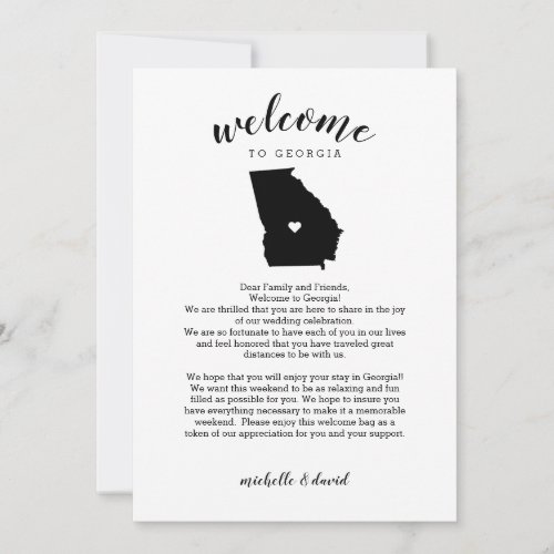 Welcome to Georgia  Wedding Letter  Itinerary