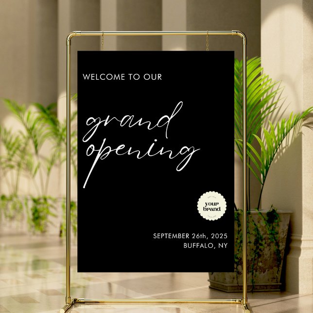 Welcome To Grand Opening Black Elegant Logo Event  Foam Board (Creator Uploaded)