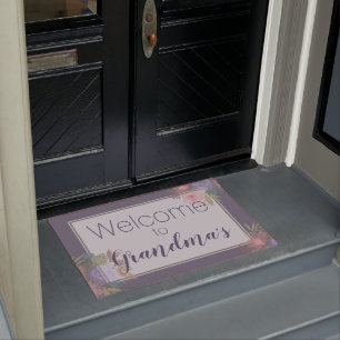 Welcome to Grandma's Flower Design on Dusty Purple Doormat