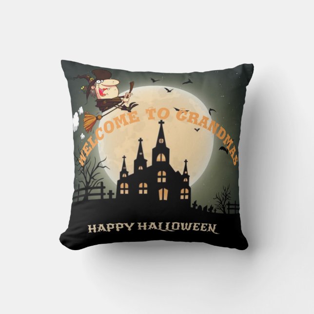 Welcome To Grandmas Halloween Witch Throw Pillow (Front)